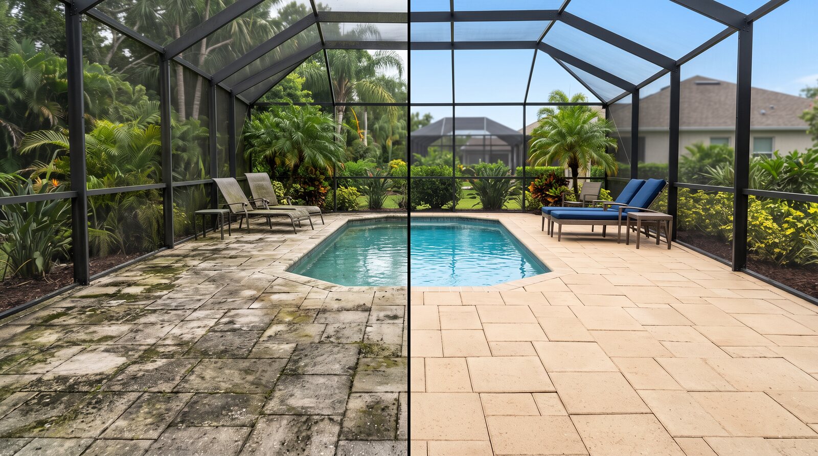 Pool Deck Cleaning before and after — The Helpers